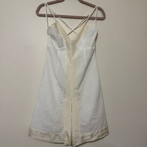 Y2K 2000s Gap Cream Silk Trim White Cotton Slip Mini Dress